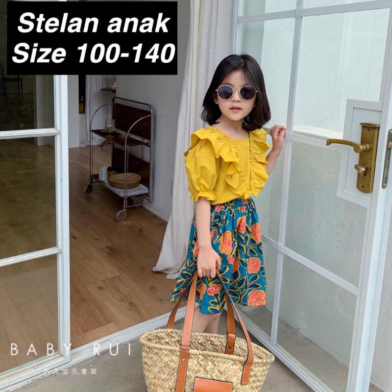 setelan anak cewek kuning teratai plus rok