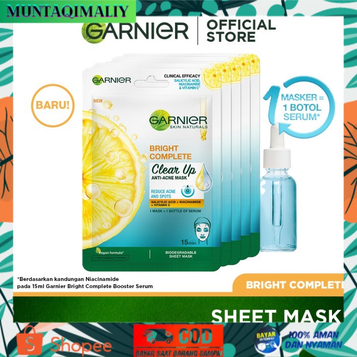 [TERBARU] Garnier Serum Mask Bright Complete Series Pack of 5 - Anti Acne