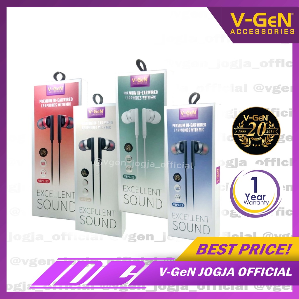 Handsfree V-GeN VEP1-23 Wired Earphone Headset Stereo Sound EXTRA BASS