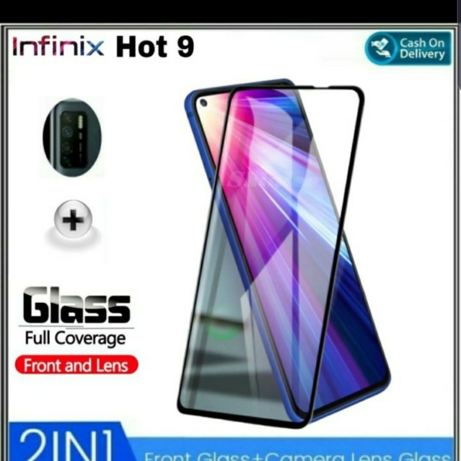 Tempered Glass 9D INFINIX NOTE 7 LITE HOT 9 + Tg Lensa Camera 2in1