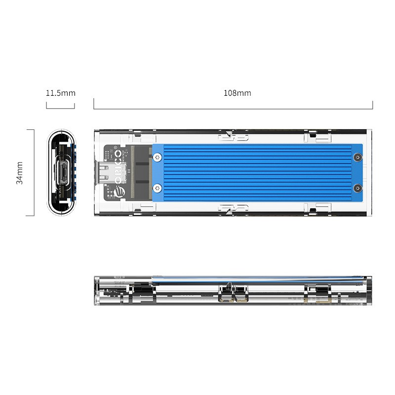 Ssd m.2 Enclosure orico Usb3.1 Type-C 10Gbps gen2 TCM2 C3 - Casing m2 M-key external