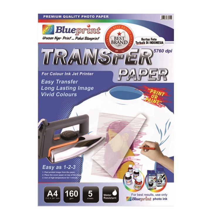 Blueprint Kertas Transfer Paper White A4 Sablon Kaos Putih