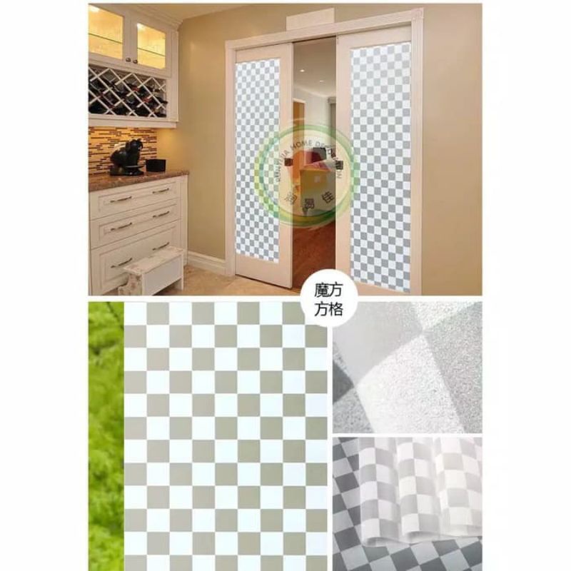 stiker kaca murah motif catur putih