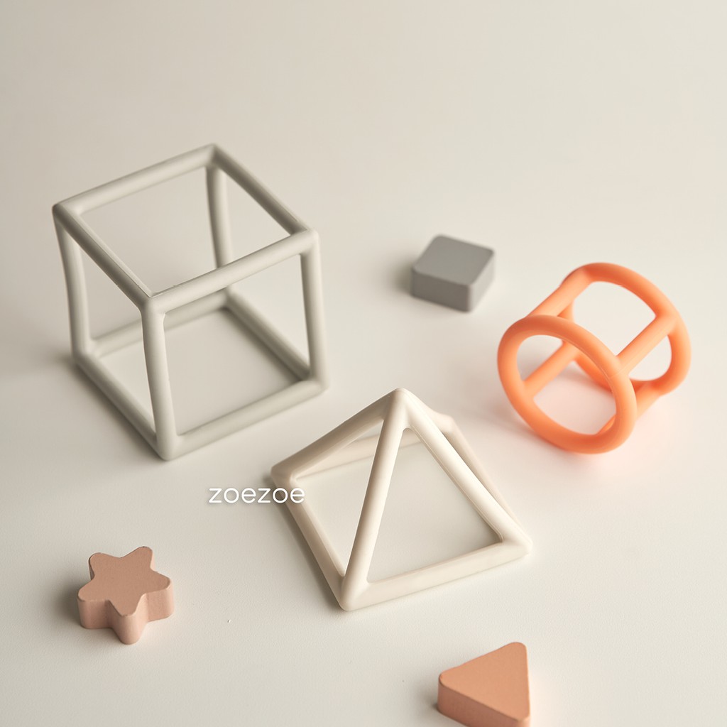 Geometric Silicone Teether Set Baby 3 pcs Gigitan Bayi