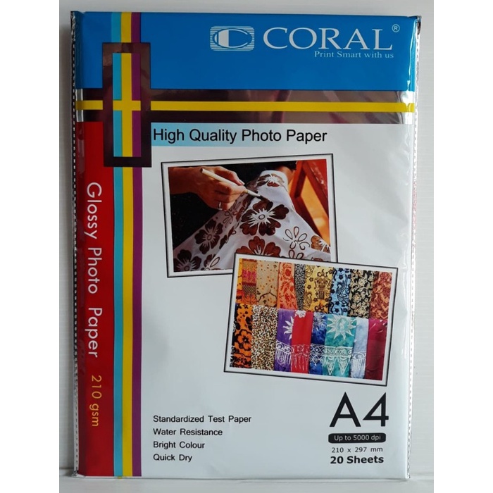 

Senikertas- Kertas Photo Coral Glossy A4-210 Gr -Kertas-Seni.