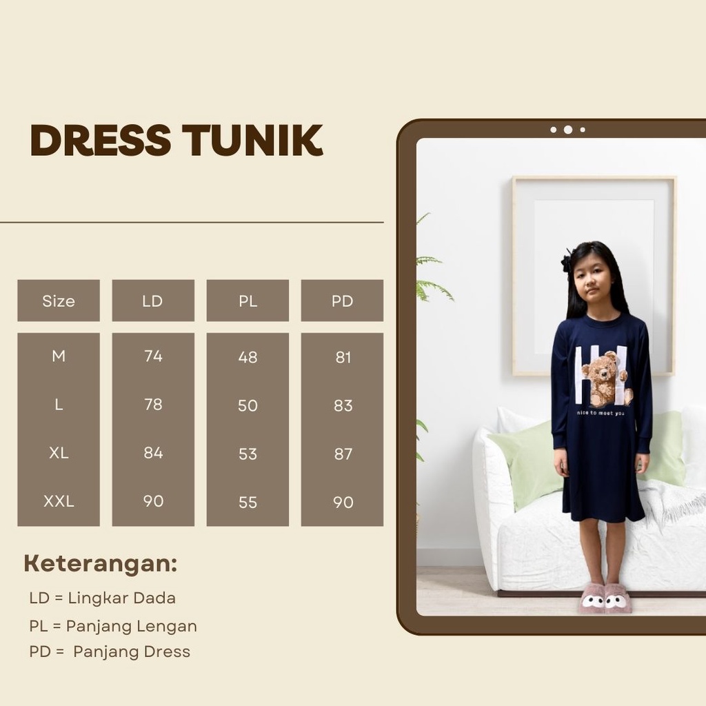 Daster Dress Tunik Anak Perempuan Lengan Panjang 5-16 Tahun
