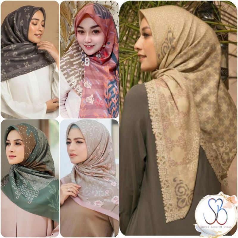 HIJAB Voal Premium Motif Segi empat , Hijab Square Printing (20 MOTIP) laser cut-Random