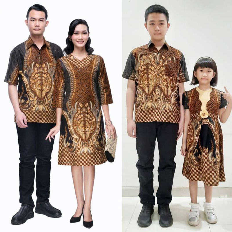 Sarimbit Keluarga Atasan Batik Couple RIHANNA COKLAT Kemeja Laki Lengan Panjang Dress Imlek Anak Cew