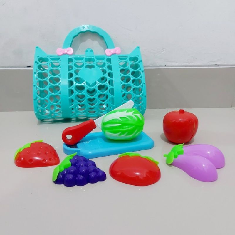 Mainan Set Keranjang Buah Potong &amp; Sayur Masak Masakan Anak Perempuan Cewek