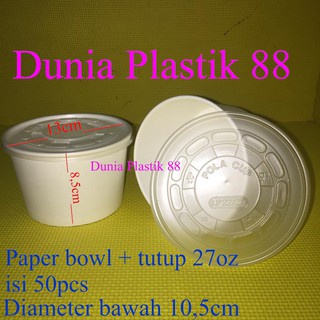 isi50pcs PAPER BOWL + TUTUP 27oz 800ml cup mangkok bulat kertas wadah tempat bakso kuah
