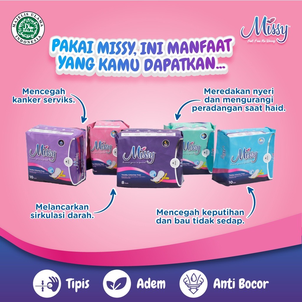 MISSY Pembalut &amp; Pantyliner Anti Jamur Anti Bakteri / Softex Super Thin Day &amp; Night