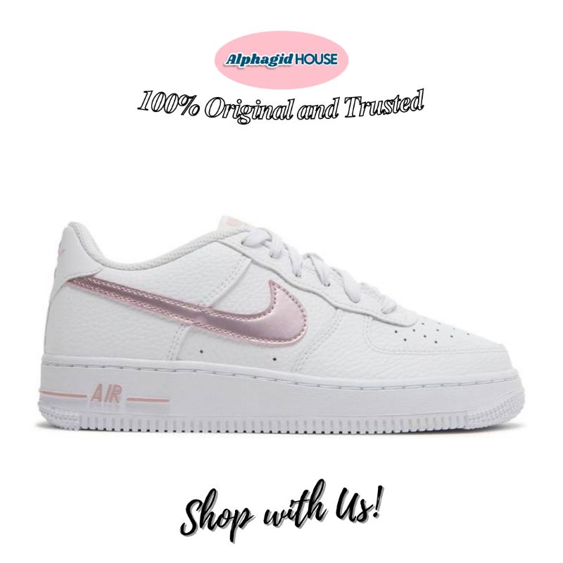 Nike Air Force 1 White Pink Glaze GS fit Womens Original Resmi 100%