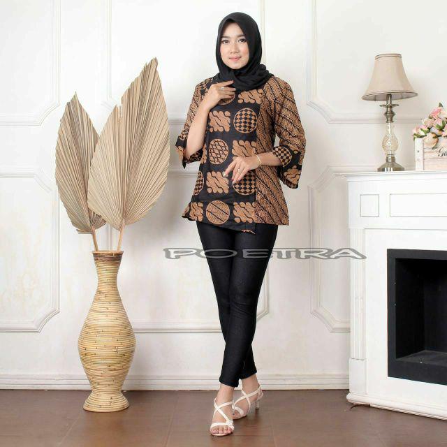 tey-17 Batik wanita ASJ SA HRB026 Kenongo Kemeja Tosca Pendek-C