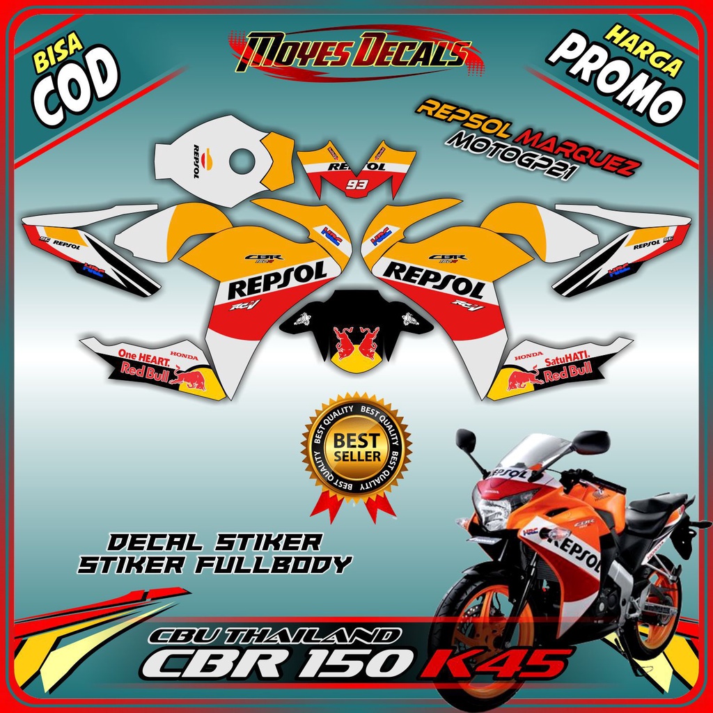 Decal CBR 150 CBU Thailand Decal CBR 150 K45 Decal CBR 150 Repsol Stiker CBR 150R Sticker CBR 150 Th