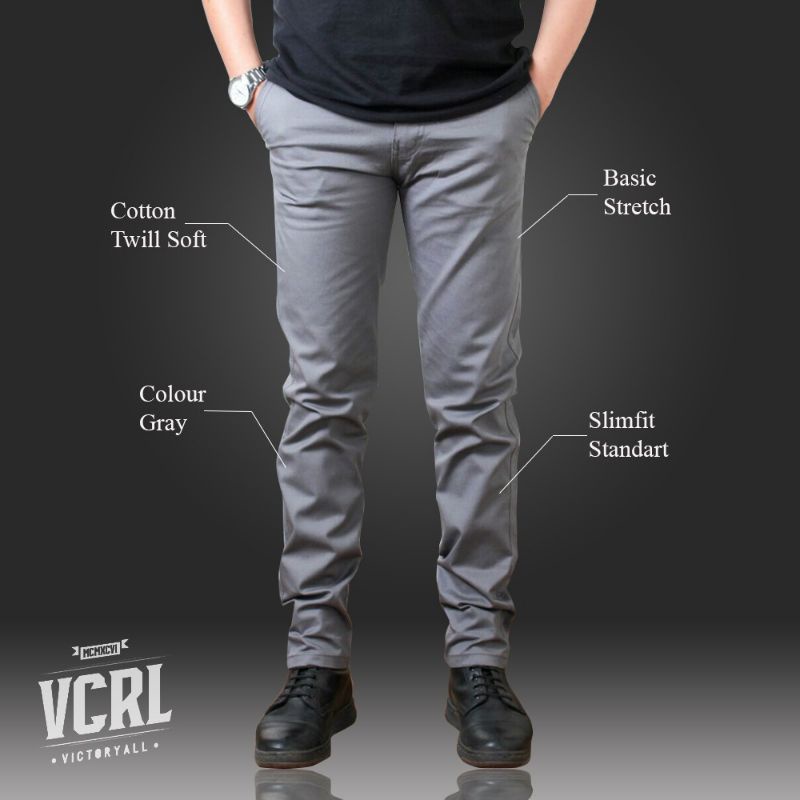 CELANA CHINO Panjang pria Slimfit KERJAHARIAN Santai Casual Formal Hitam Abu Cream Mocca Size 27-38