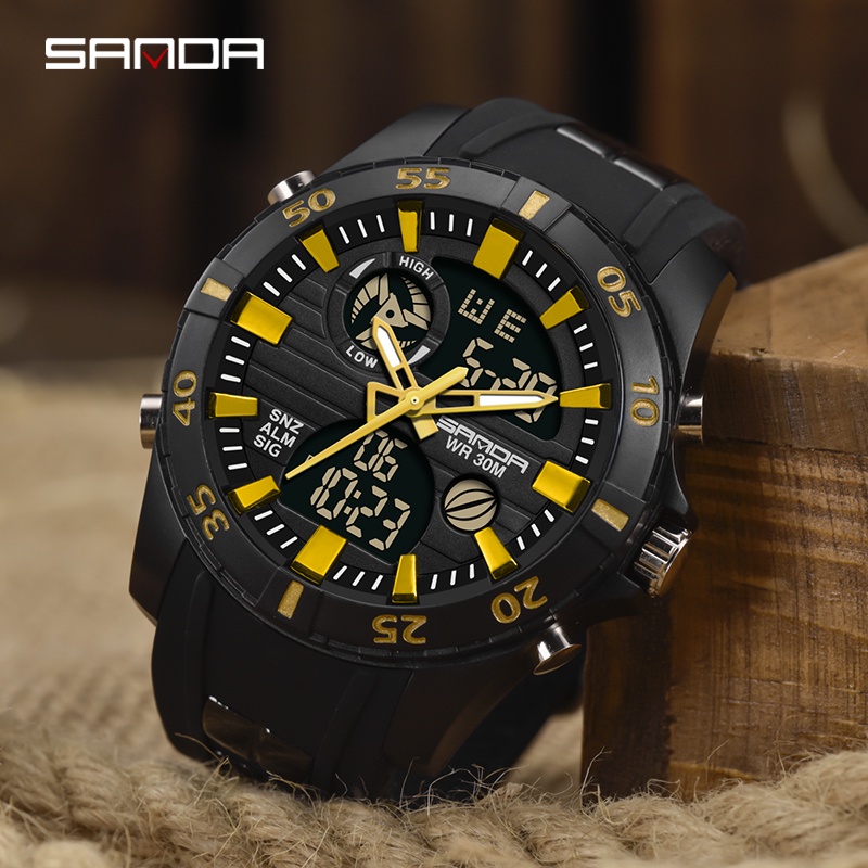 SANDA 791 Jam Tangan Pria Digital Analog Tali Rubber Chronograph Anti Air WATCHKITE WKOS