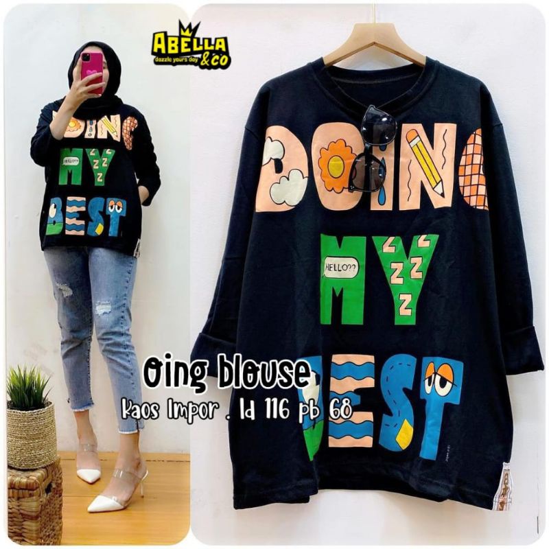 Tunik kaos wanita jumbo import ld 100-120 kekinian Atasan wanita. Oing Tunic Casual adem original ab
