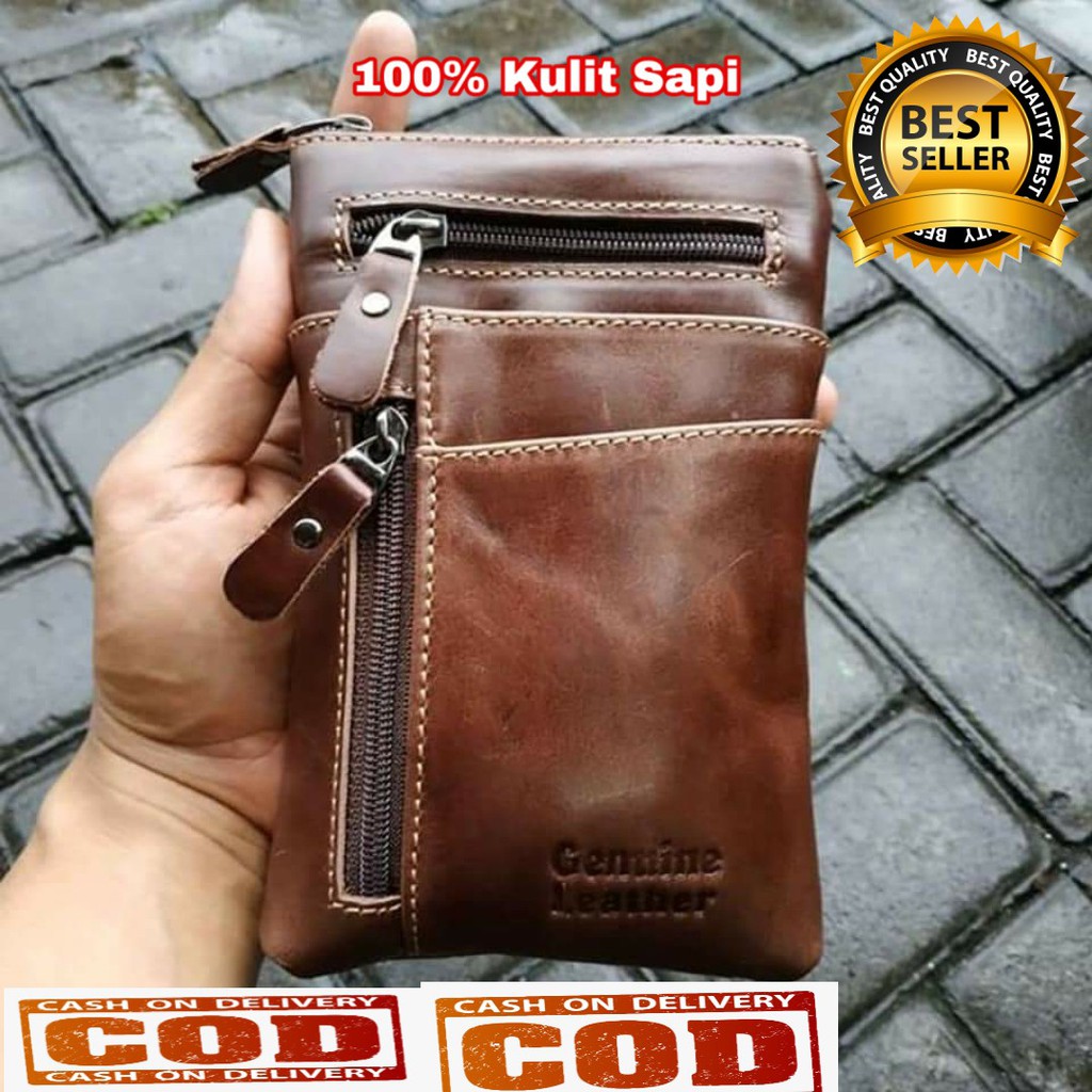 Tas Selempang Kecil Pria Kulit Asli Polos BR01K - Tas Hp Serbaguna Kulit Asli Premium
