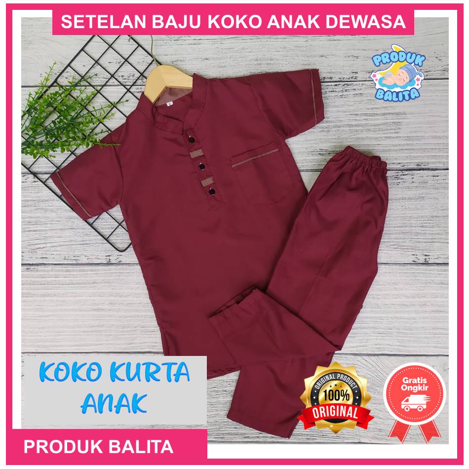 Set Baju Muslim  Koko Kurta Anak Laki-laki  Setelan Koko Anak Terlaris Usia 6-12 Tahun Lengan Pendek