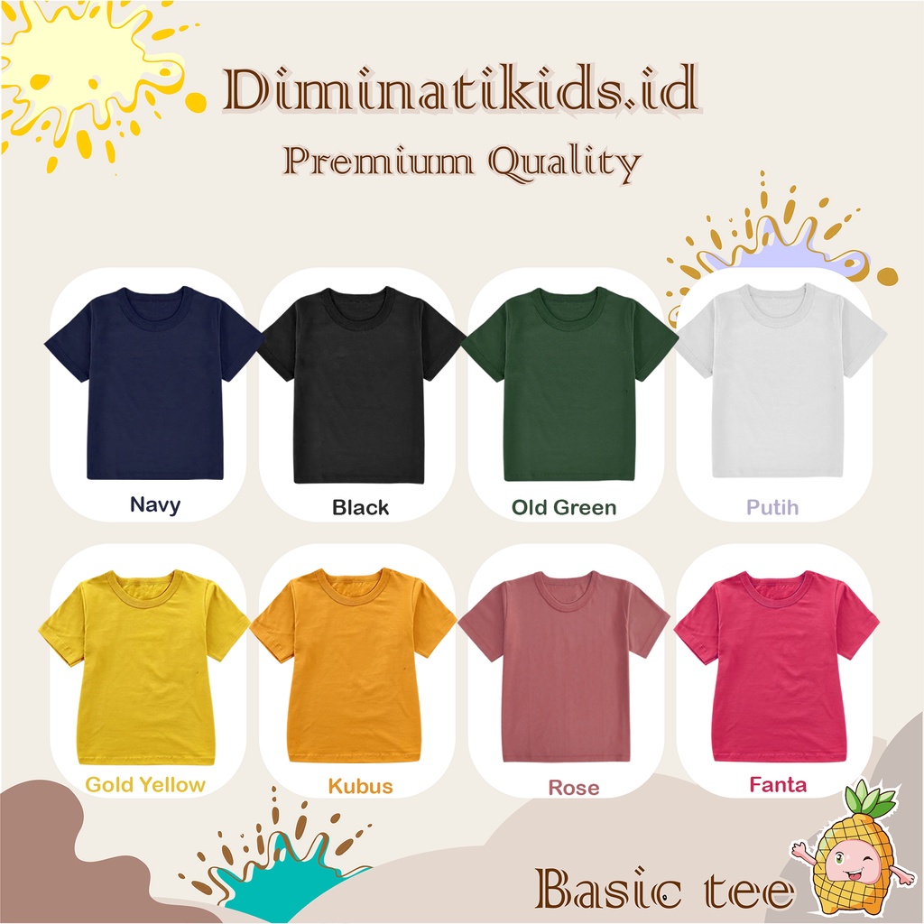 baju kaos polos distro DIMINATIKIDS umur 1-12 tahun Kaos polos anak unisex lengan pendek cotton
