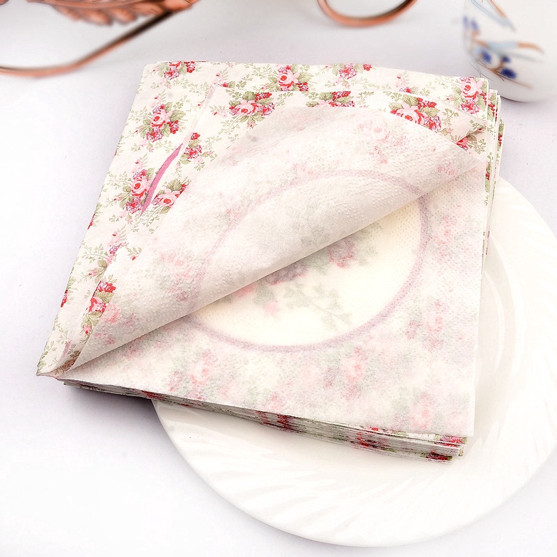 20pcs/pack Rose Flower Paper Napkins Print Tissue Napkins Decoration Serviettes