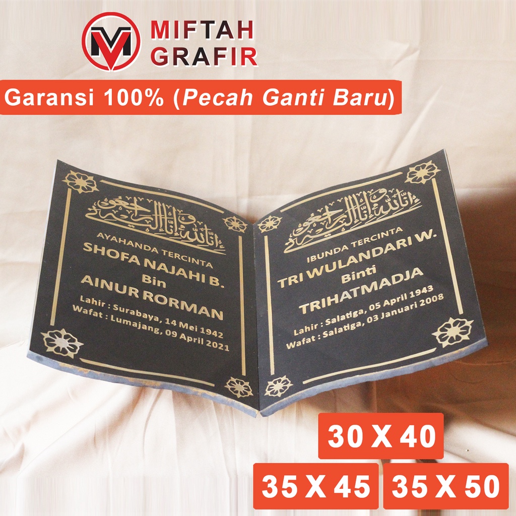 Nama Batu Nisan Model Bentuk Buku 2 Dua Nama Maesan Makam Nissan Granit Hitam Kijing Kuburan L60