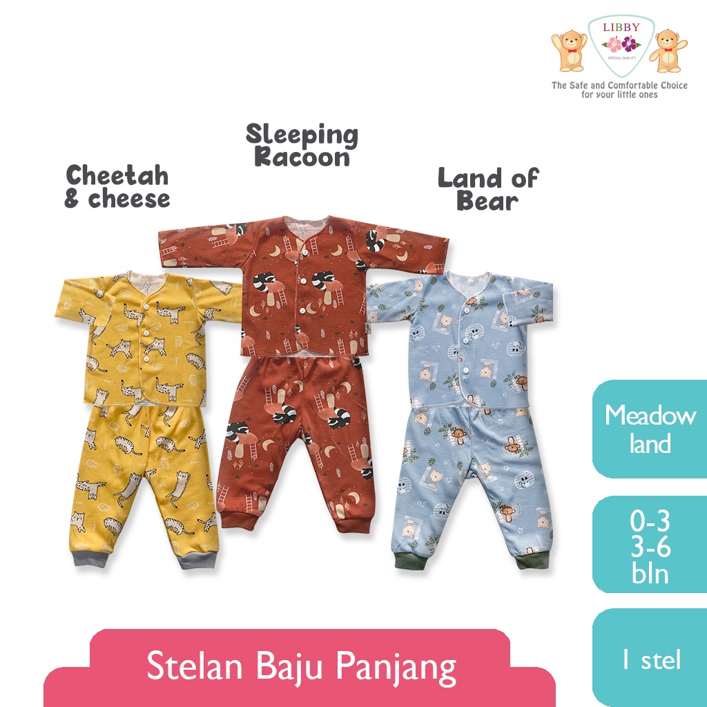 Baju Bayi Setelan Anak Lengan Panjang Kancing Depan Newborn 0-6 Bulan LIBBY Meadow Land (1 stel)