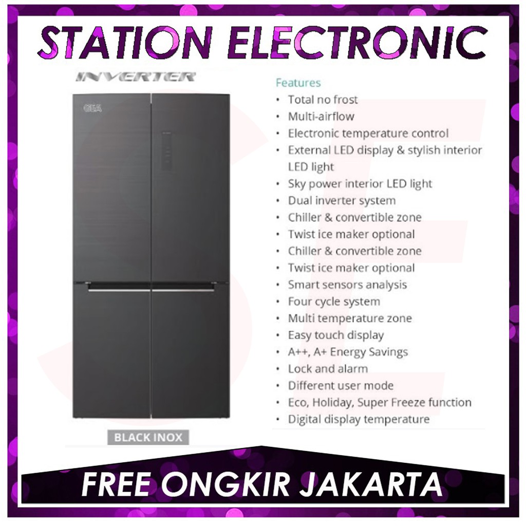 GEA G4D-586 BLACK INOX KULKAS INVERTER SIDE BY SIDE 586 L - G4D586