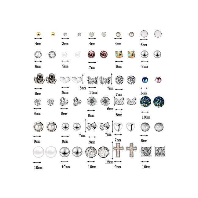 LRC Anting Set Fashion Color Cross-studded Earrings Set (30 Pairs) F70863