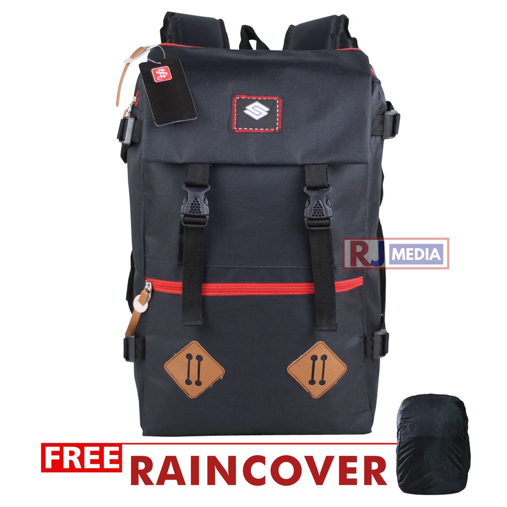 Tas Ransel Sekolah Pria Sano Distro Hitam Tas Ransel Pria Tas Punggung Keren Stylish Trendy Backpack Kekinian Keren Bahan Tebal Bonus Rain Cover