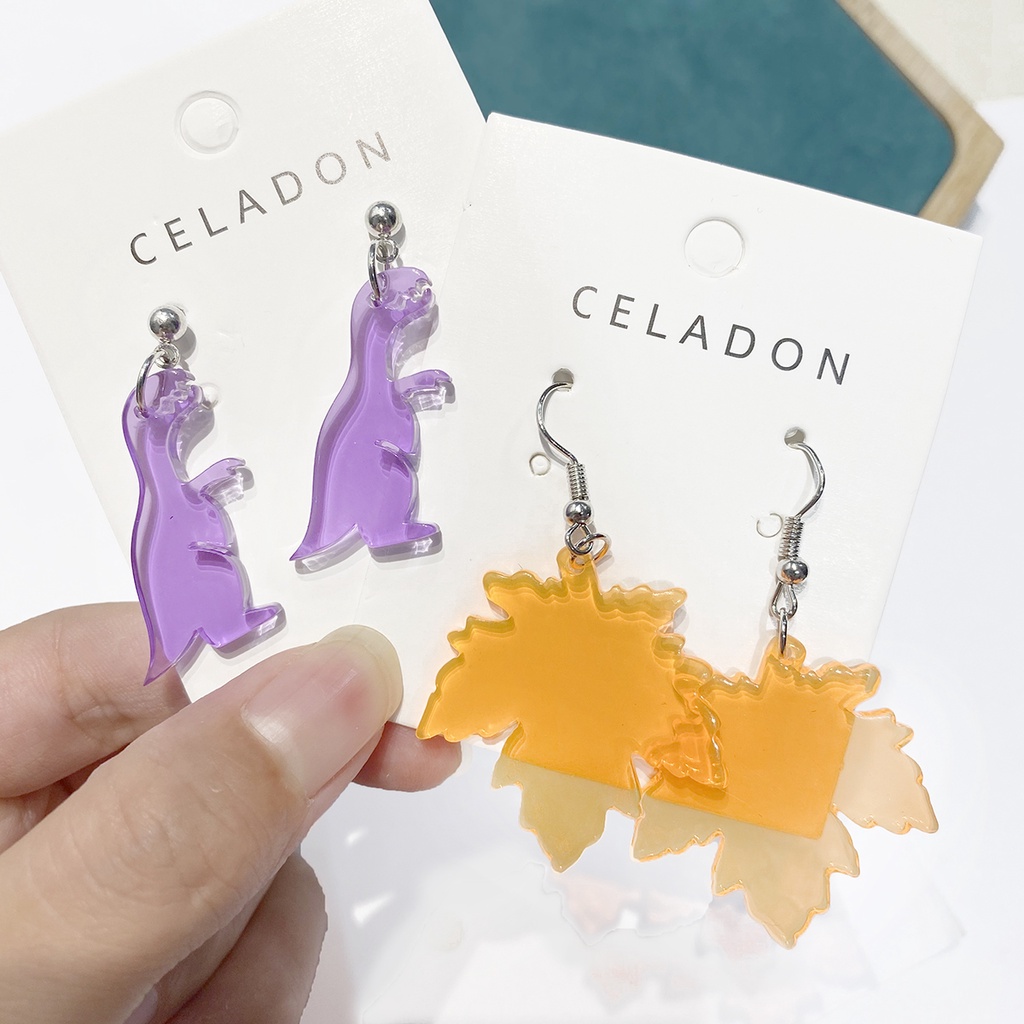 Anting Gantung Panjang Model Geometri Bahan Akrilik Warna Fluorescence Gaya Punk Untuk Wanita