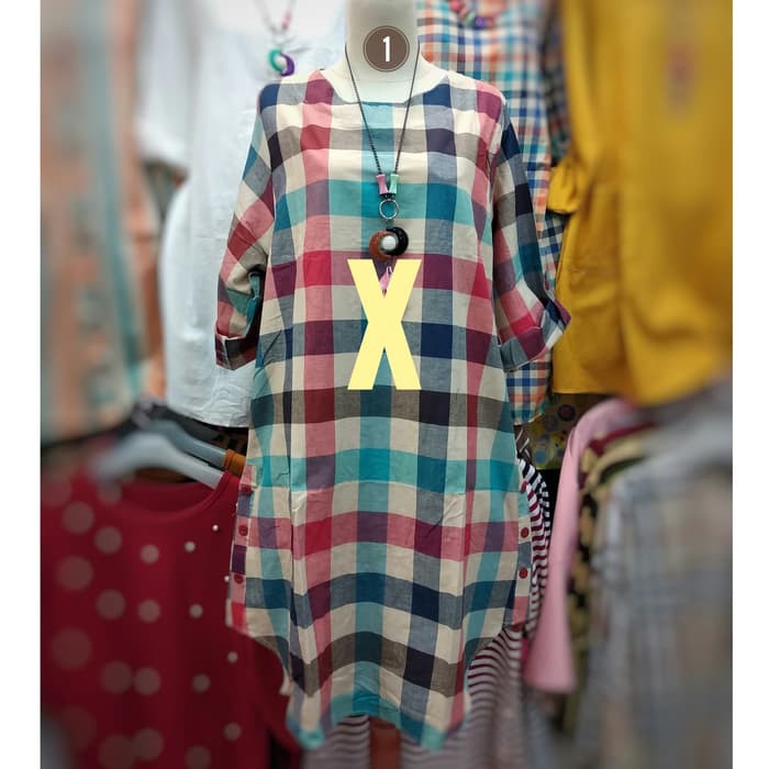 Blouse Atasan Tunik motif kotak besar bigsize / jumbo