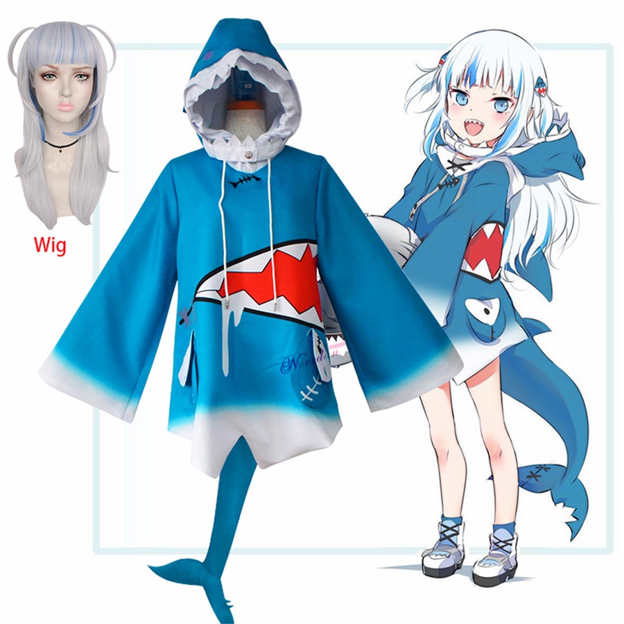 preOrder Hololive ENG Gawr Gura Cosplay Costume Cute Shark Costume Hoodie For Women Halloween Youtub