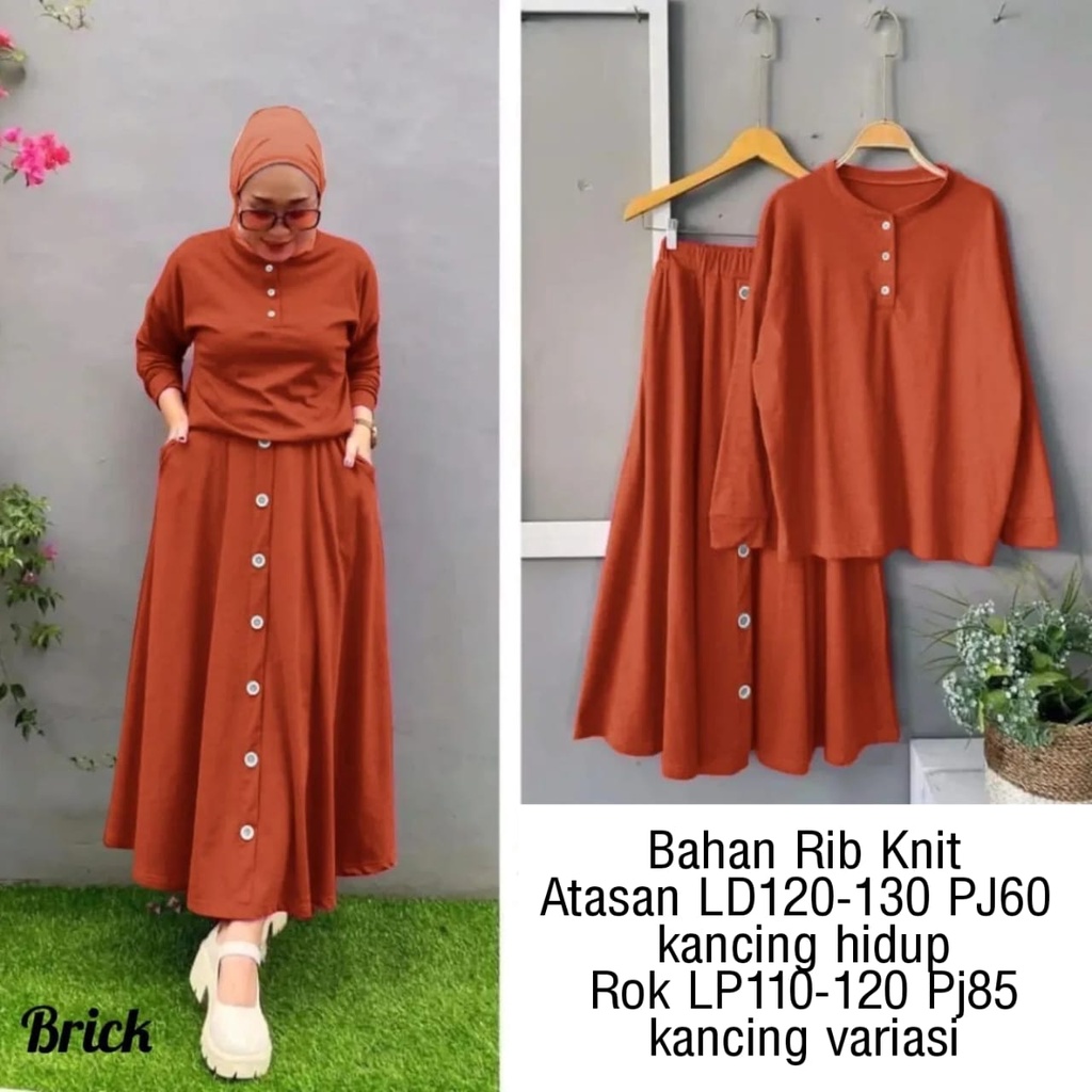 3 UKURAN L XL XXL SET BUTTON ROK HARUKA FASHION PAKAIAN WANITA SETELAN ATASAN BUSUI DAN ROK KNIT MS ADA VIDEO REAL PRODUK