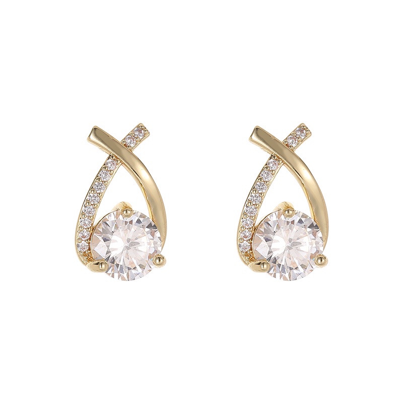 Crossover X-shaped zircon earrings Aksesoris Telinga fashion Korea Wanita