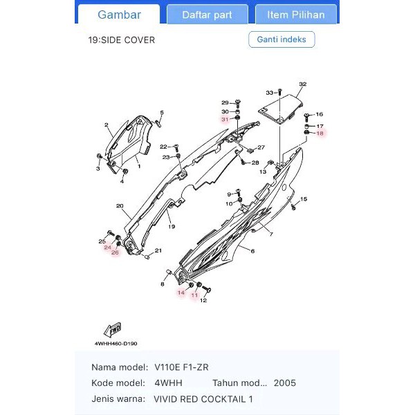 KARET BODY GROMET SIDE COVER BAGIAN RANGKA YAMAHA FIZ. FIZR. Y125Z. CHAMP. ALFA. CRYPTON. VEGA LAMA