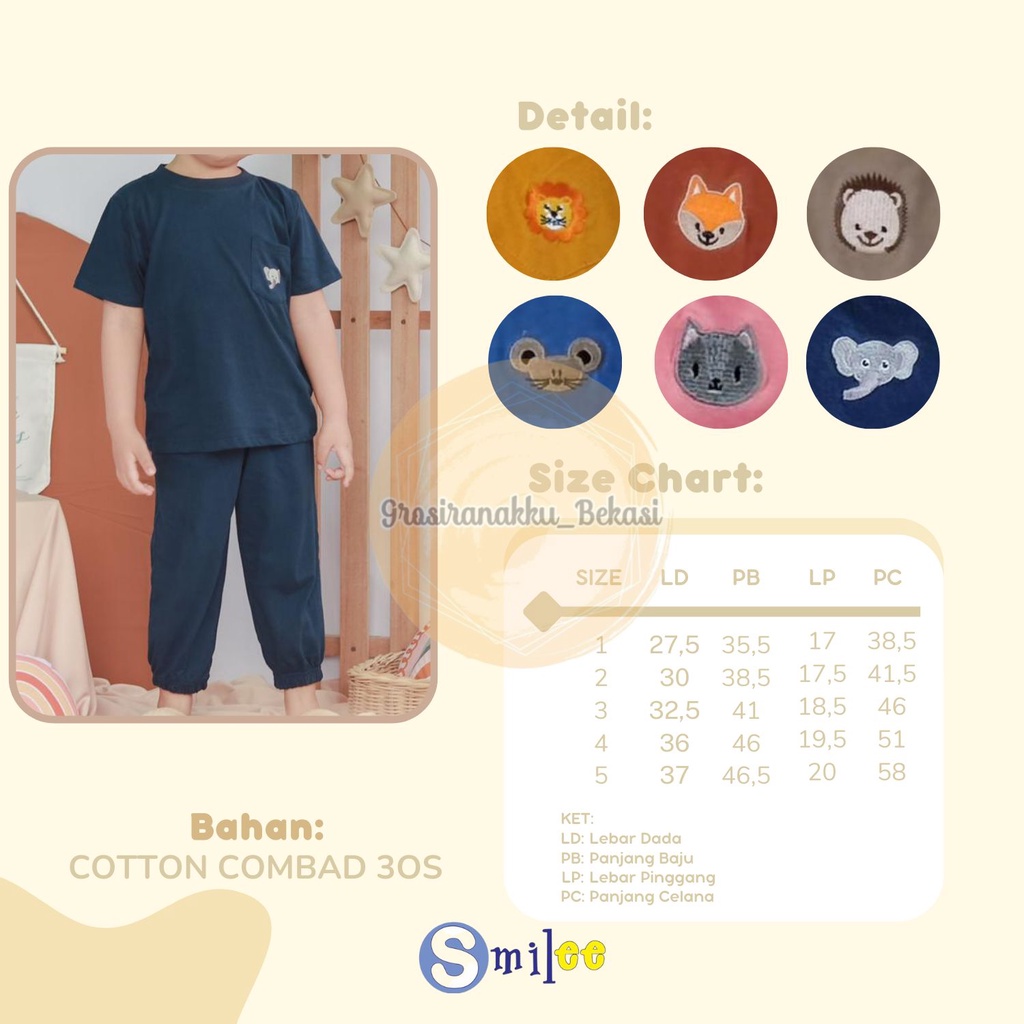 Setelan Anak Unisex Smilee Jojo  Warna Kunyit Size 1-5Tahun