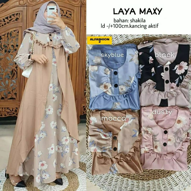 Laya Maxy, GAMIS WANITA MUSLIM CANTIK FIT XL BAHAN SHAKILA IMPORT LD 100 KANCING BUSUI TERMURAH OOTD