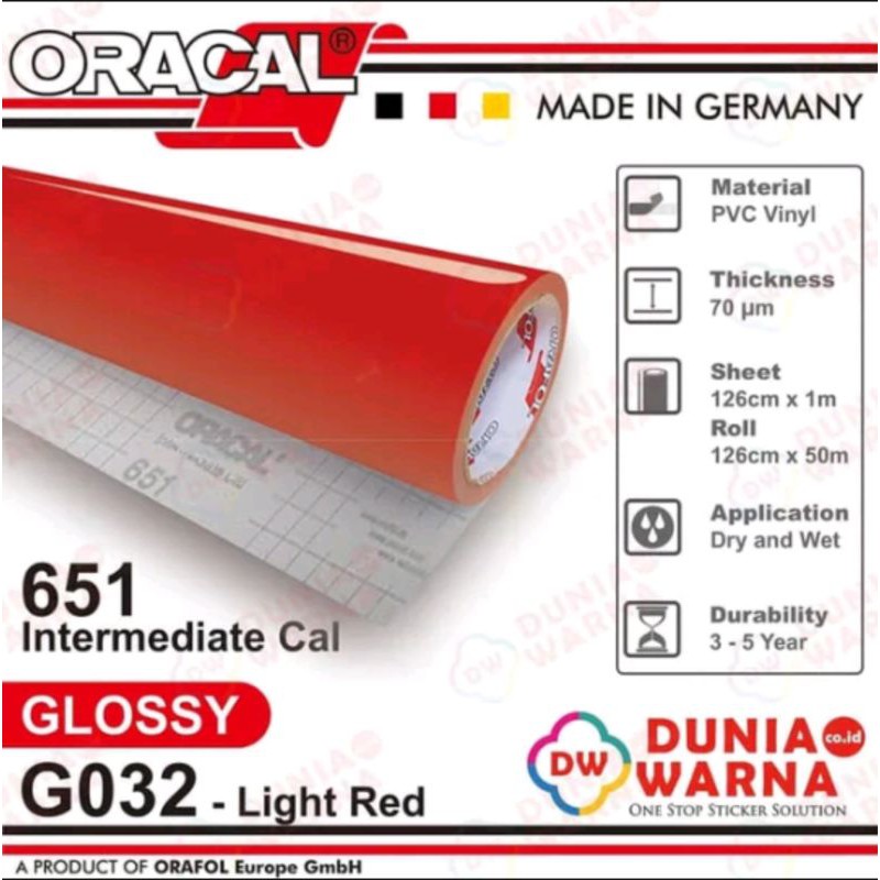 Sticker Oracal 651 032 Light Red Gloss Matte (Doff ) Merah Ferrari