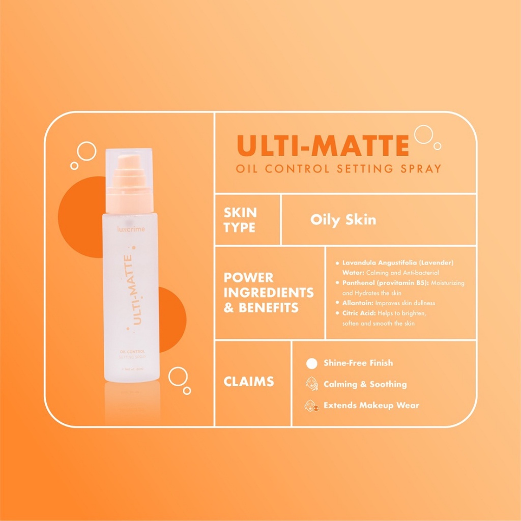 [ FREE ONGKIR ] Luxcrime Ulti-Matte Oil Control Setting Spray, Spray Membuat Make Up Tahan Lama