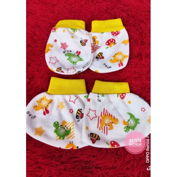 Set sarung tangan+kaki bayi pergelangan RIB motif