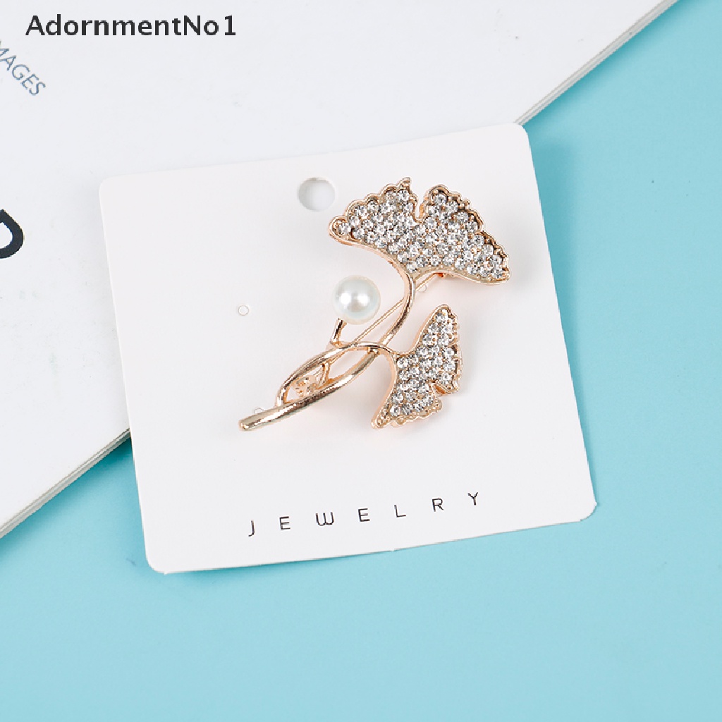 (AdornmentNo1) Bros Pin Desain Daun Hias Mutiara + Berlian Imitasi Untuk Wanita