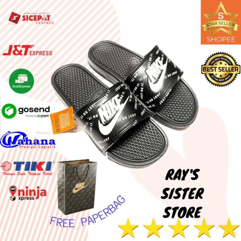 Sandal sendal pria selop slop karet slide flip flop murah nike hitam putih