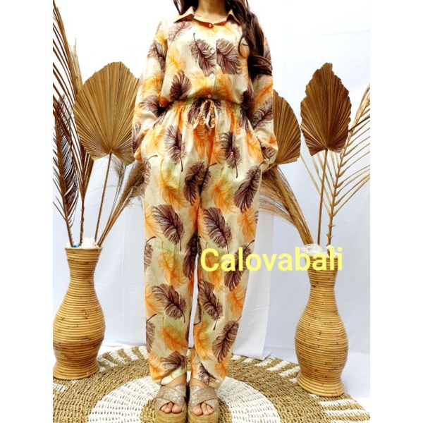 Piyama Rayon Wanita Setelan One Set Lengan Panjang Bali