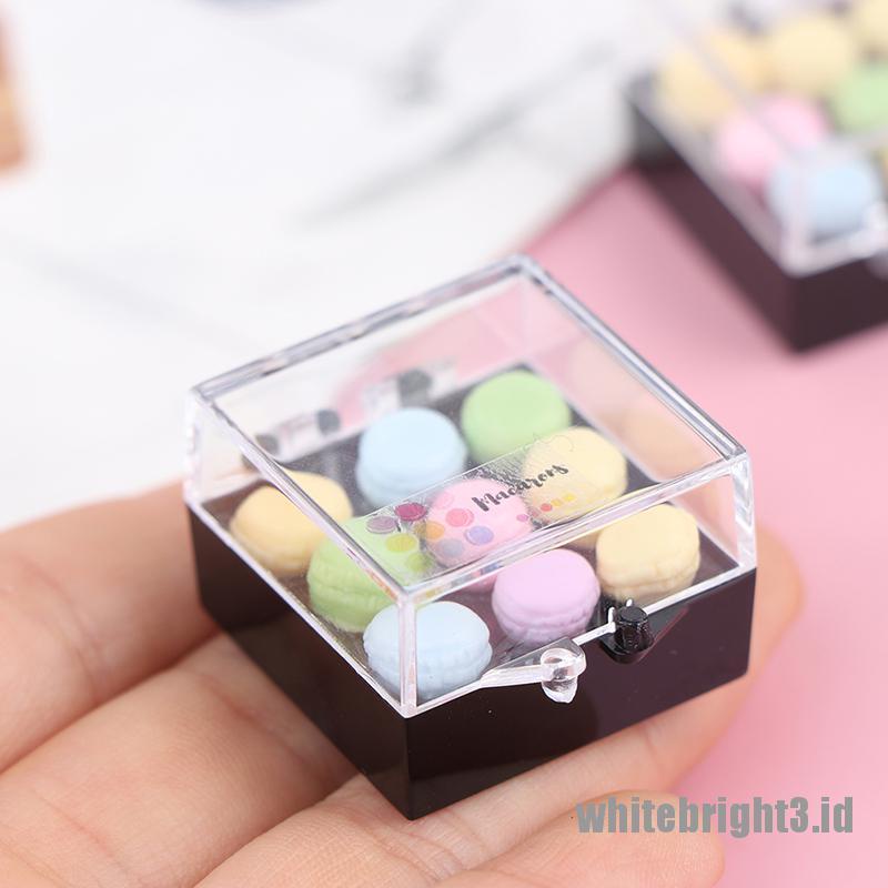 (white3) 1 Set Miniatur Makanan Penutup Macaroon Skala 1: 12 Untuk Dekorasi Dapur Rumah Boneka