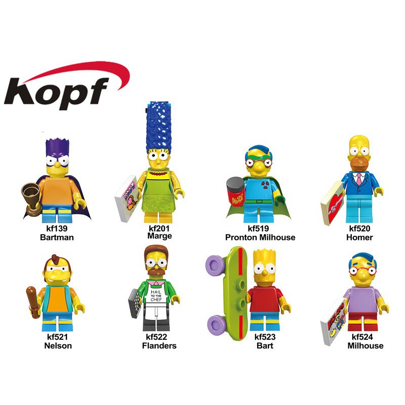 Mainan Lego Anak 8Pcs/Set KF6039 Building Blocks The Simpson Family Figures Homer Nelson Pronton