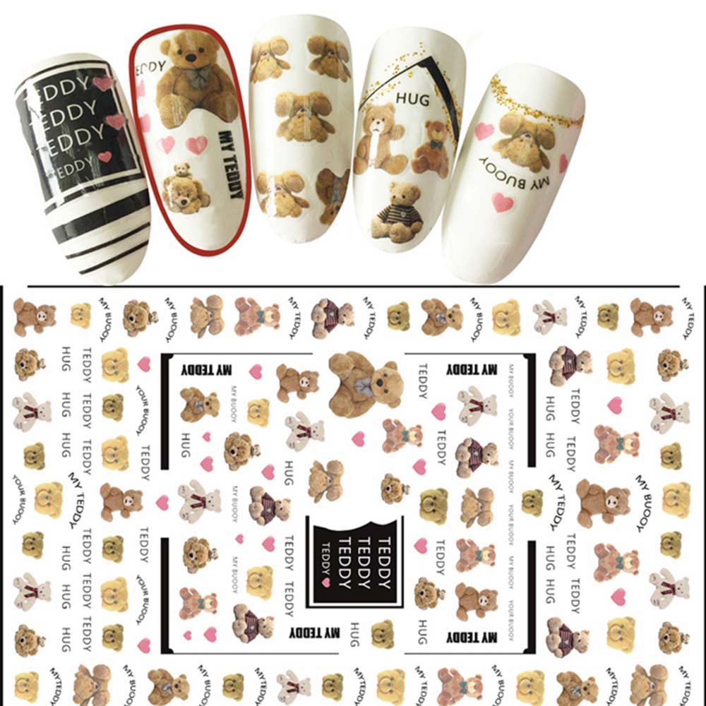 Mxbeauty Stiker Kuku 3d Motif Beruang Bahan Akrilik Untuk Nail Art / Manicure Diy