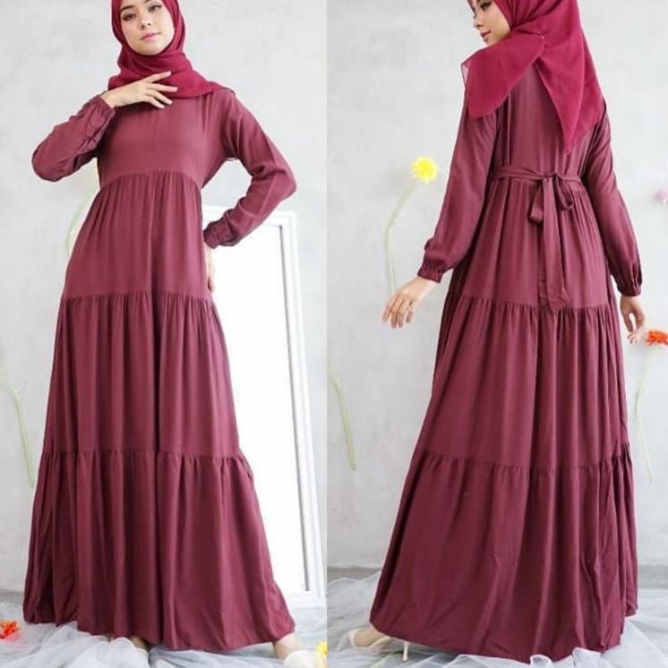 {TJ.26Au22n} Hanum Dress Gamis Jumbo Polos Rayon Tebal LD 120 & 110 Longdress Rempel Susun