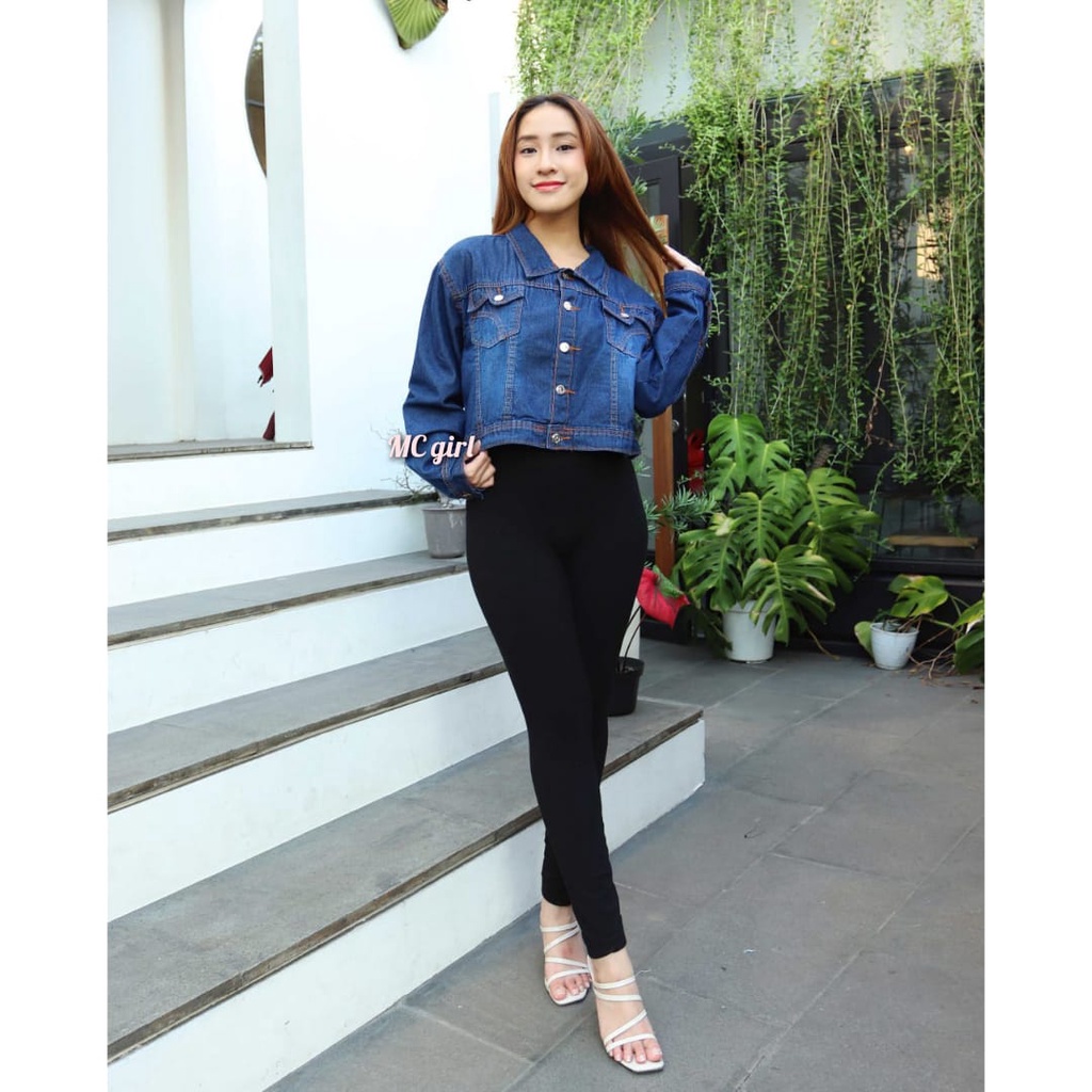 MC girl - Jaket Jeans Crop Gambar Belakang Wanita / Jacket Denim Body Pendek Gambar