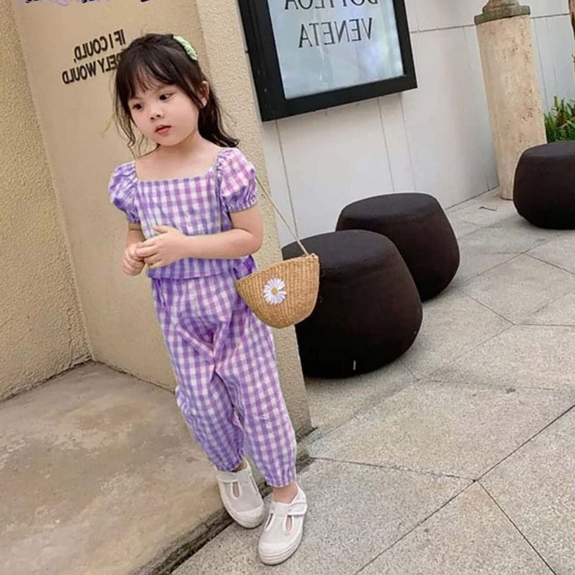 ZASKIYA - Set Anak JOY QUEEN / Setelan Anak Kotak Kotak Tartan / Set Celana Anak Perampuan 1-5 thn